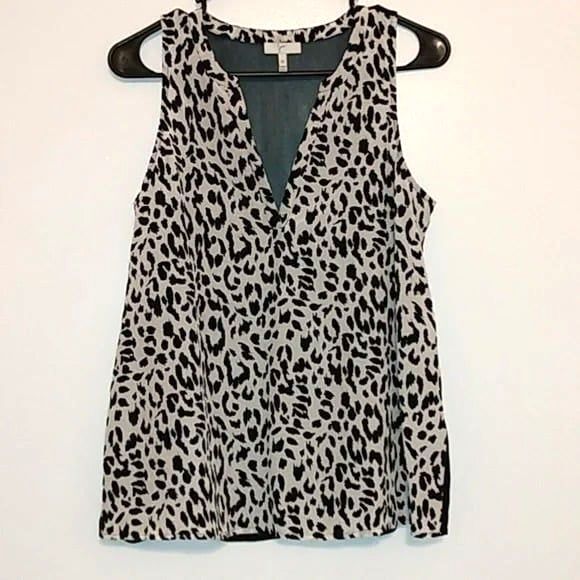 Joie Tank Blouse XS Corette Silk Black White Animal Print Sleeveless Sheer Back - Picture 1 of 8